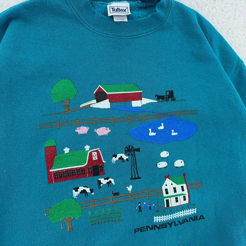 vintage 90s PENNSYLVANIA COW‎ FARM CREWNECK SWEATSHIRT LARGE amish